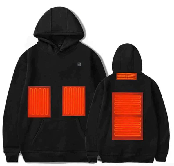 Grijze uniseks verwarmde hoodie voor ultieme warmte en comfort op koude winterdagen.