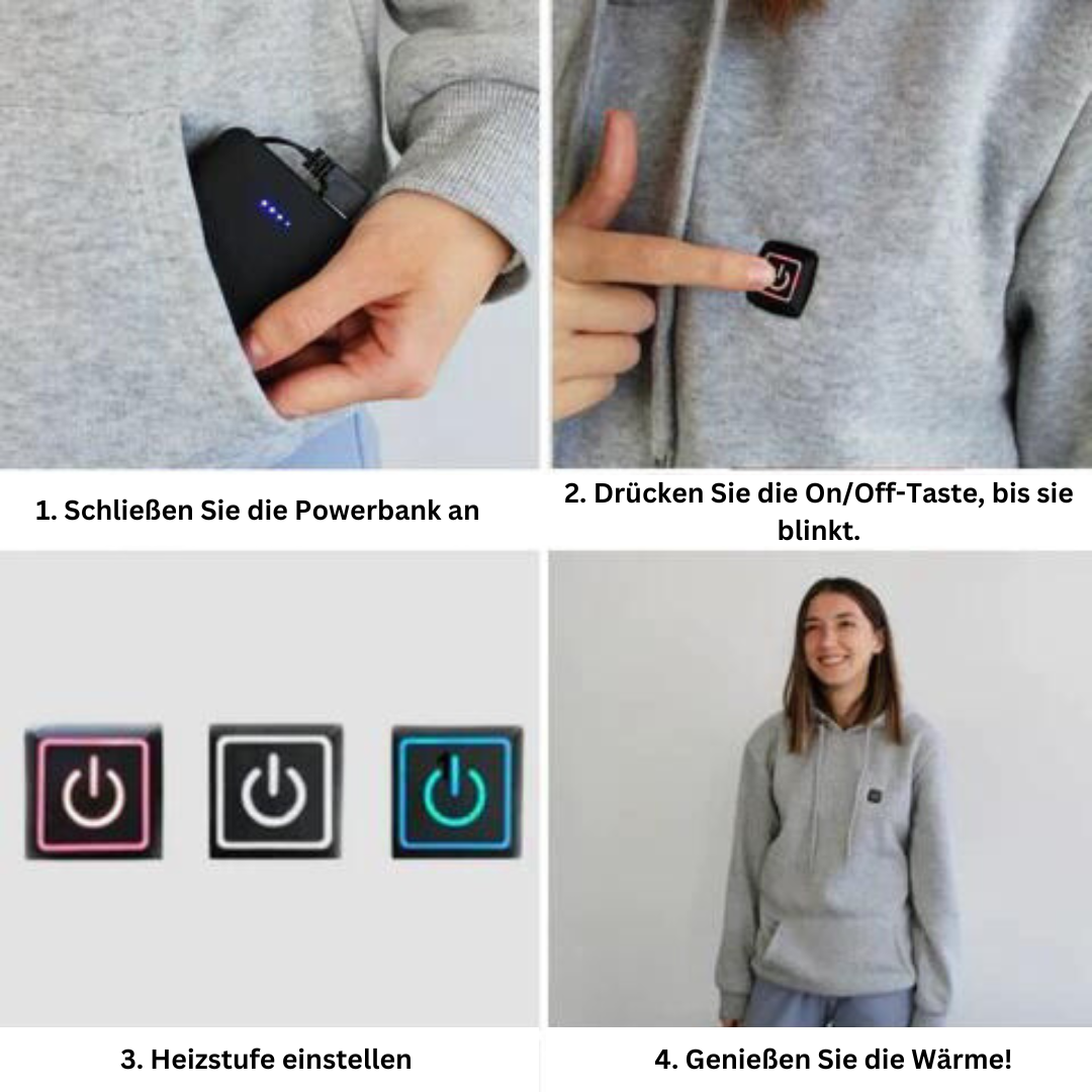 Zwarte ThermaHoodie, comfortabele verwarmde trui perfect voor buitenactiviteiten en winterkleding.