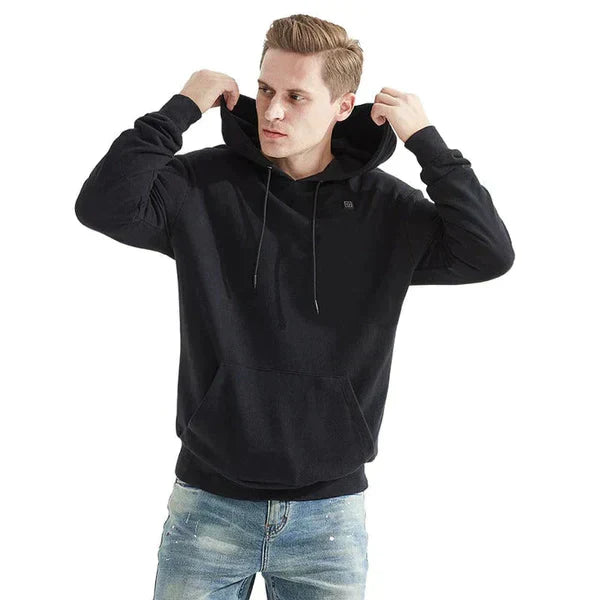 Zachte, grijze verwarmde hoodie, essentieel voor winterkleding en warmte tijdens koude dagen.