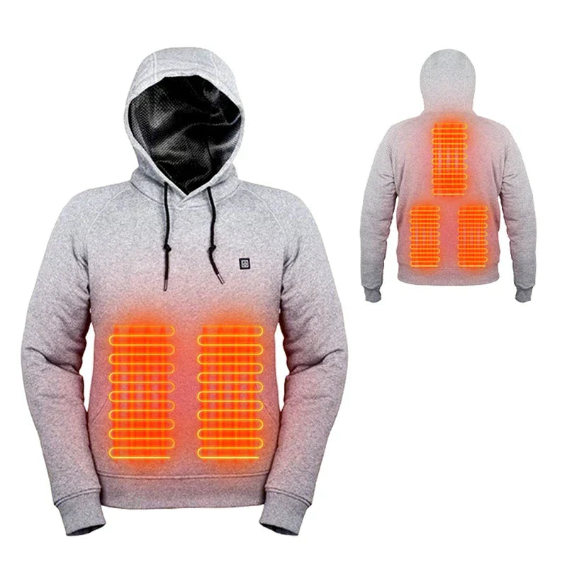 Draag deze uniseks verwarmde hoodie voor comfort en warmte tijdens koude dagen en buitenactiviteiten.