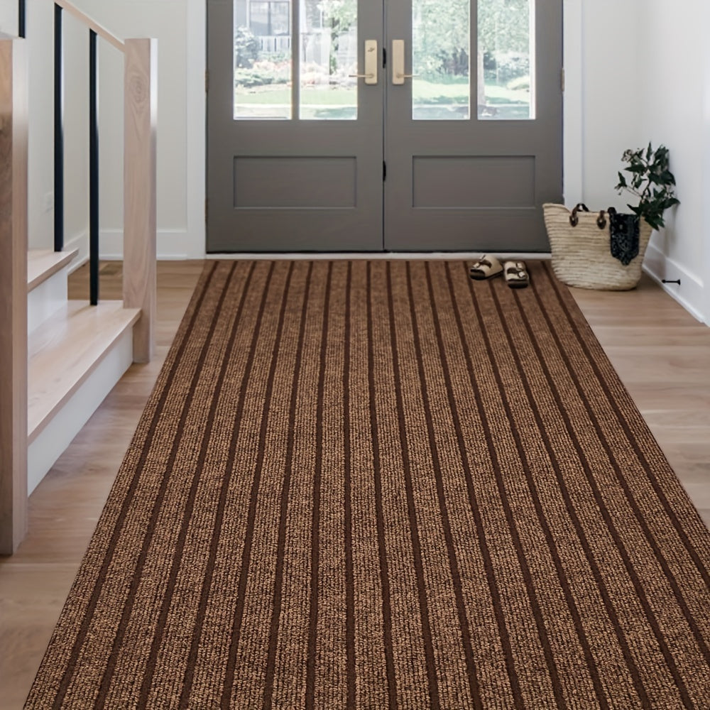 GripLuxe antislip loper met strepen, wasbaar polyester vloerkleed voor veilig gebruik binnen & buiten.