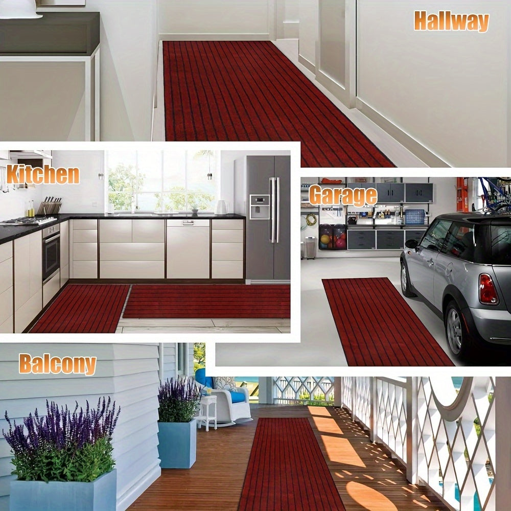 Gestreepte GripLuxe loper, antislip vloerkleed, wasbaar polyester tapijt voor binnen en buiten.