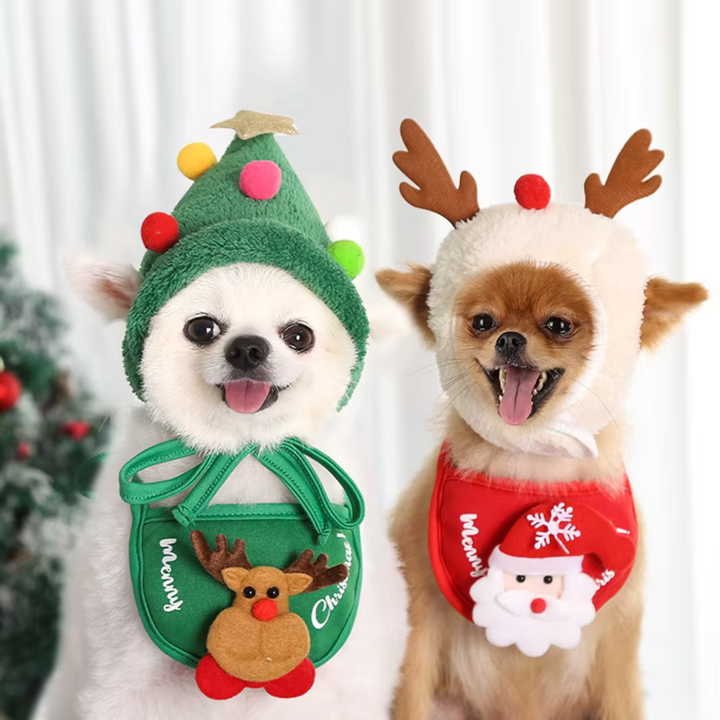 Groen-witte verstelbare huisdier kerstmuts voor hond of kat. Perfecte feestmuts voor de feestdagen en kerst.