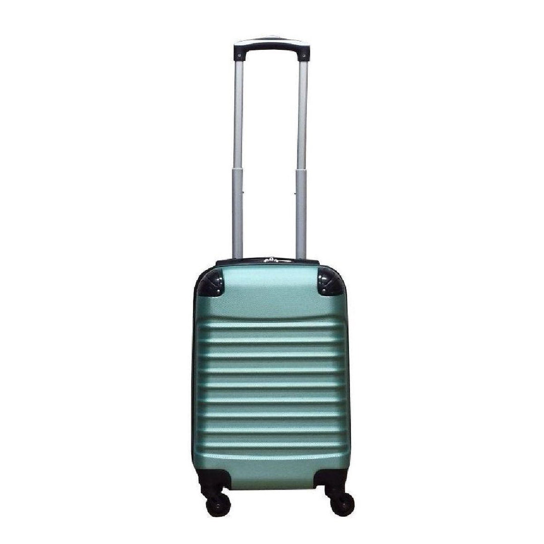 Detail van groene ABS trolley koffer uit de Torino set, met stevige wielen en handvat voor reizen.