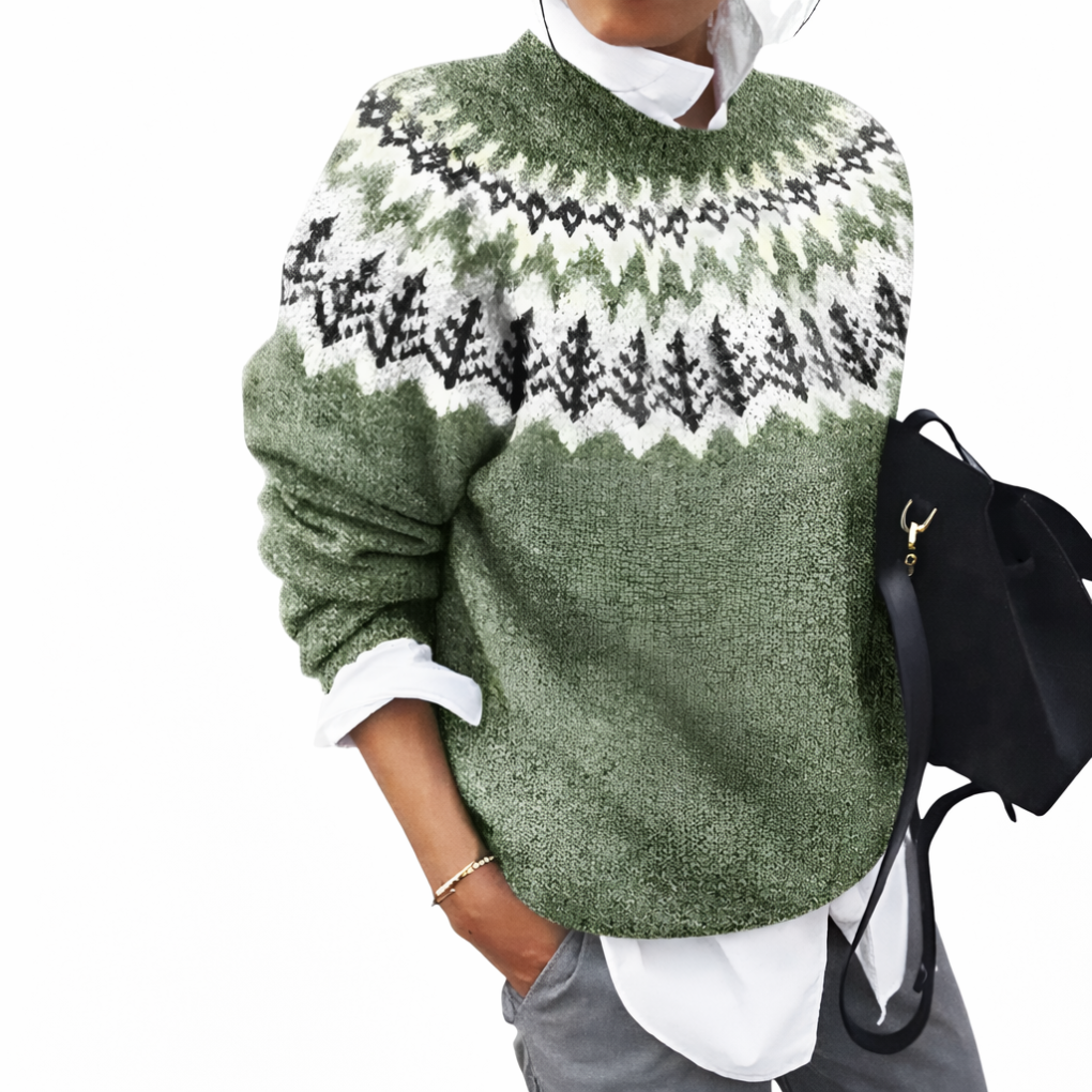 Groene geribbelde dames trui met ronde hals en lange mouwen, ideaal voor comfortabele casual wintermode.
