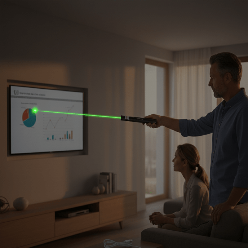 Groene laserpointer met instelbare focus, ideaal voor presentaties, outdoor en sterrenkijken.