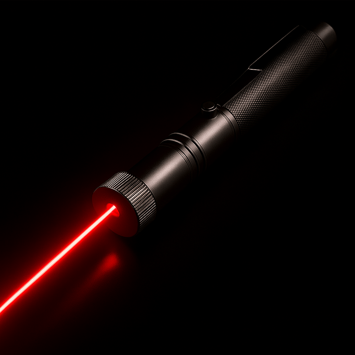 Robuuste metalen laserpointer, groen, met veiligheidsslot, geschikt voor outdoor gebruik.