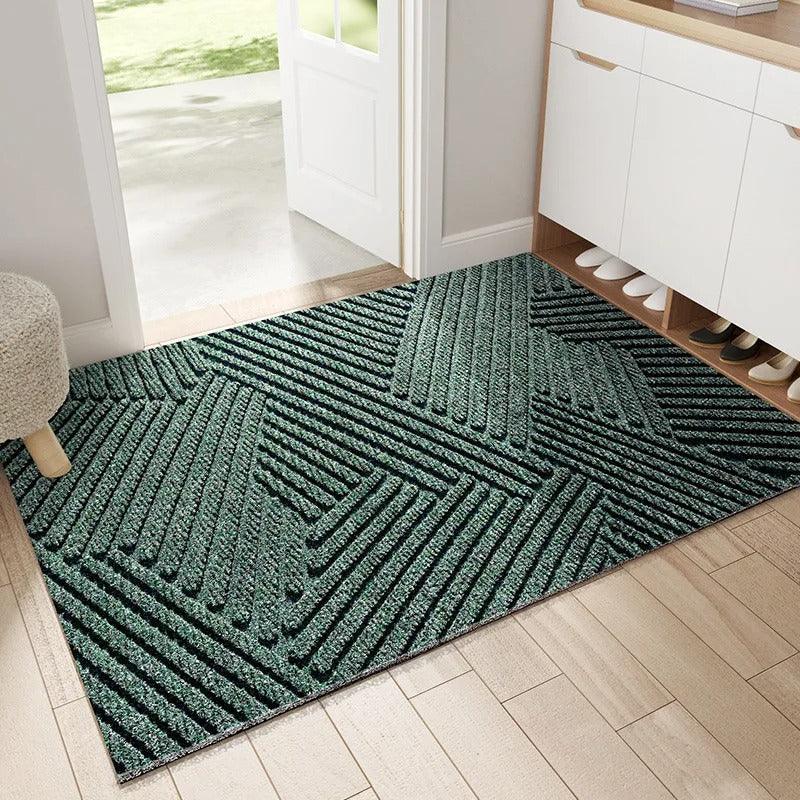 Blauwe zijden badkamer mat, gemakkelijk schoon te maken. Stijlvol en rechthoekig voor uw interieur.