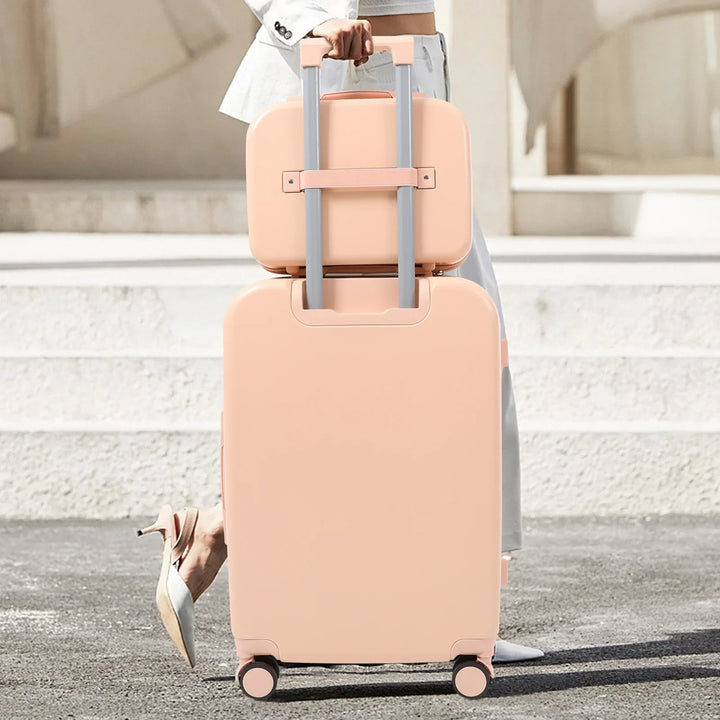 Groene & roze hardshell kofferset met cosmeticaset, perfect voor reizen. Duurzame bagage met spinnerwielen.