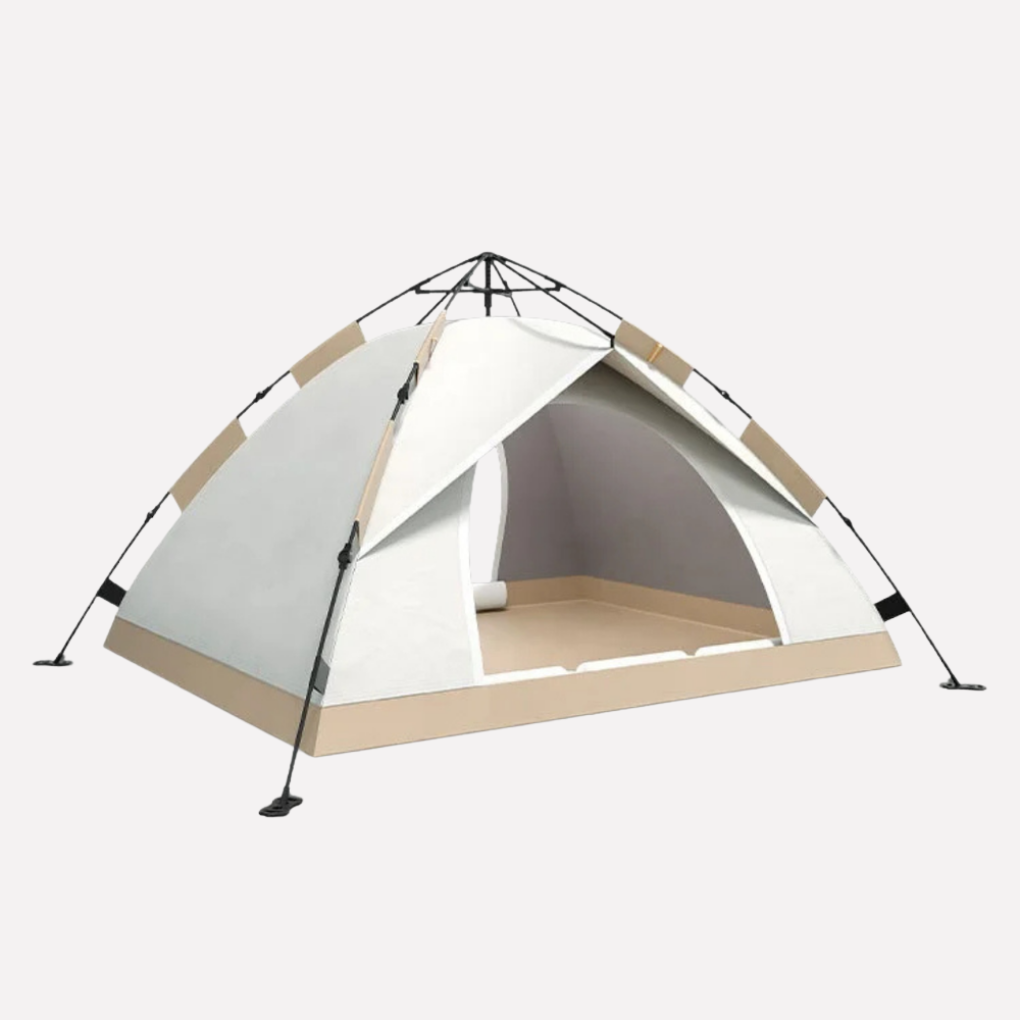 Groene snel opzetbare pop-up tent voor camping en outdoor avonturen, lichtgewicht en compact voor reizen.
