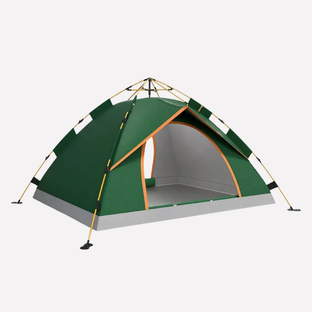 Compacte pop-up kampeertent, eenvoudig op te zetten voor festivals, vissen of als snelle outdoor schuilplaats.