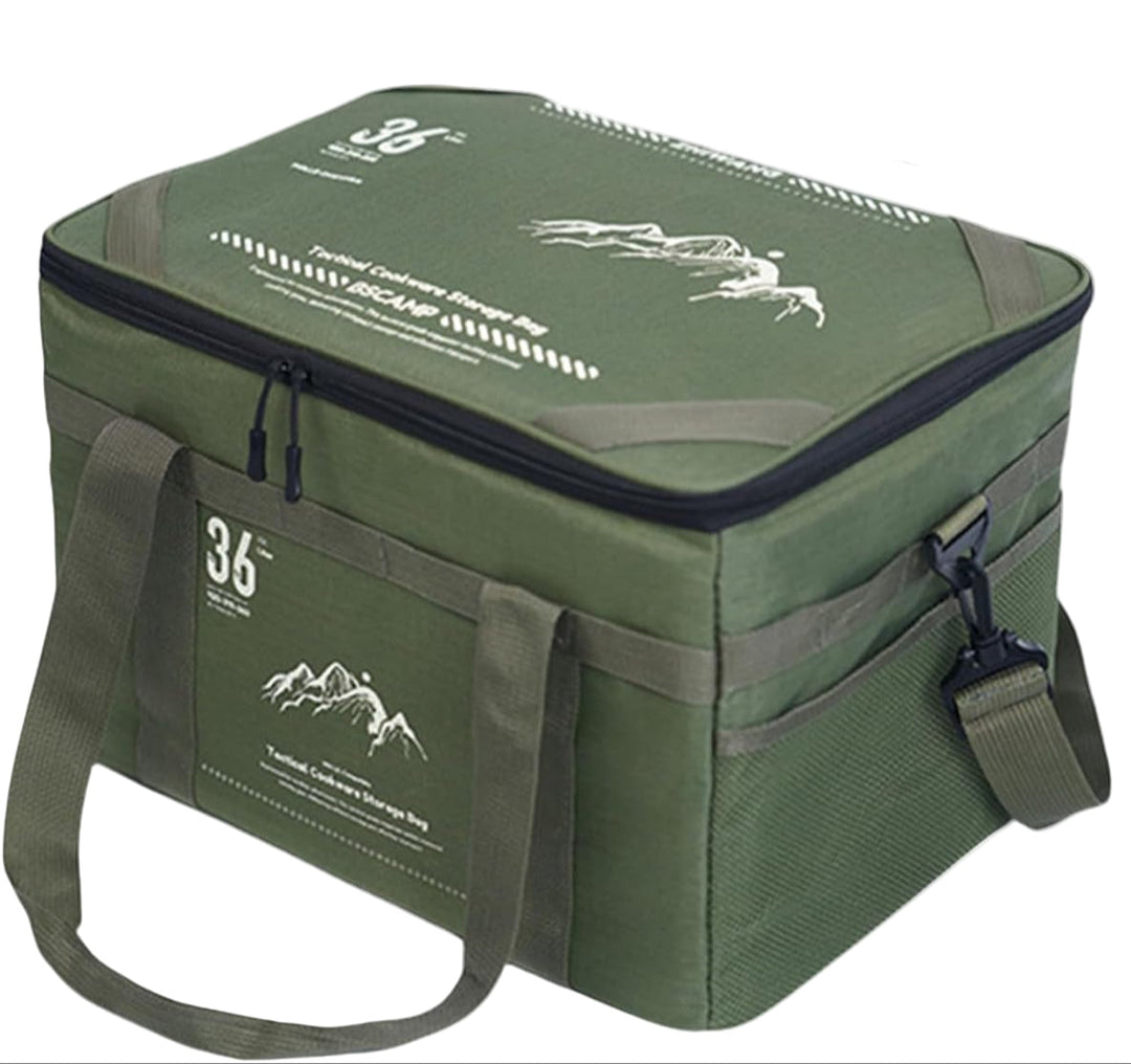 Groene Tarvos unisex 36L outdoor duffeltas voor camping en reizen, met stevige handvatten en details.