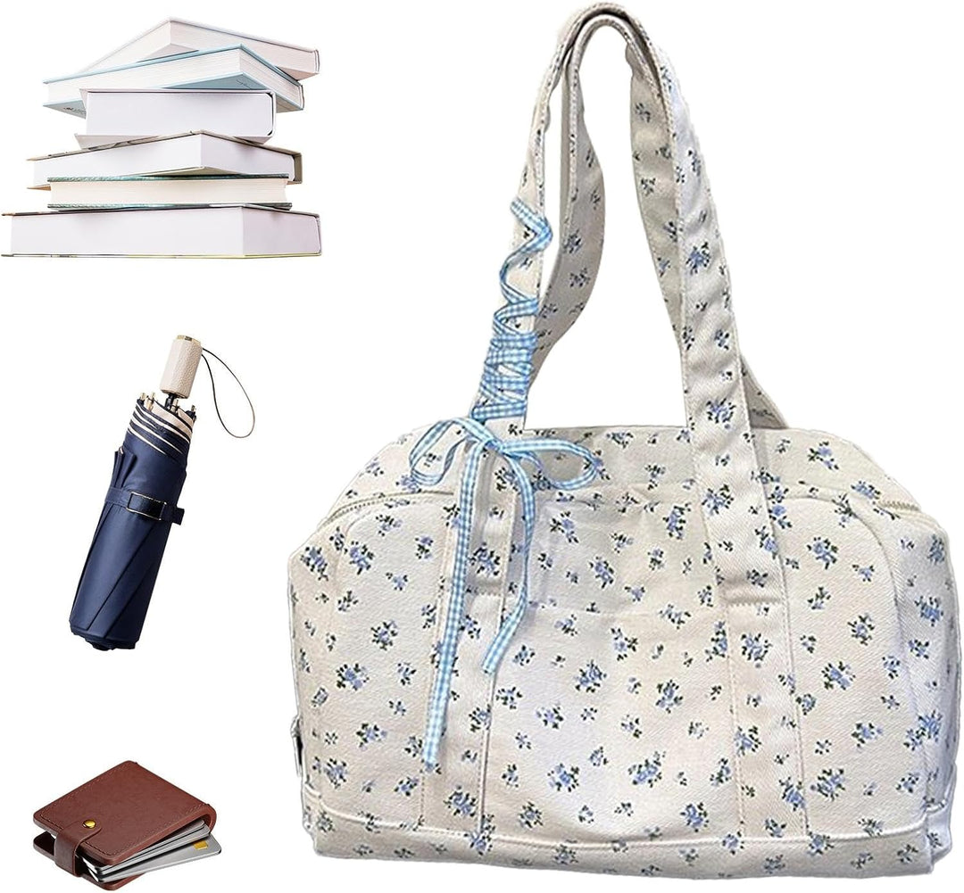 Canvas weekendtas dames met lint, toont de stevige constructie en kwaliteitsmaterialen.