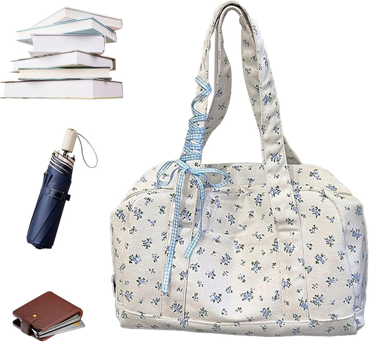 Canvas weekendtas dames met lint, toont de stevige constructie en kwaliteitsmaterialen.