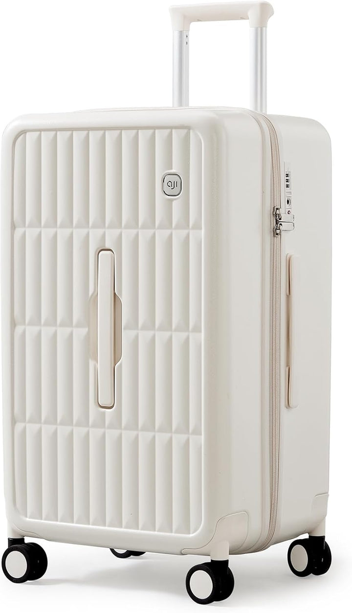 Trendy grote harde koffer, kaasgeel, met 8 spinnerwielen, perfect voor de moderne reiziger.