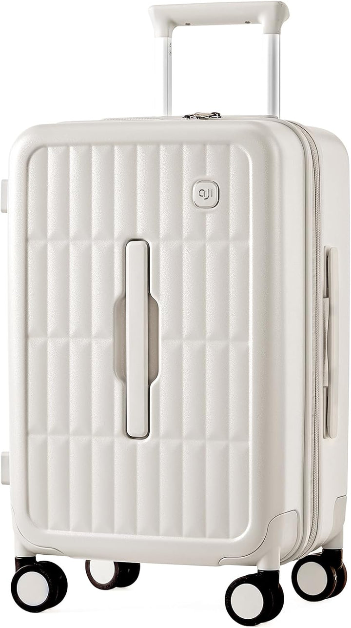Kaasgele harde koffer met 8 spinnerwielen, ideaal voor een zorgeloze en comfortabele reis.