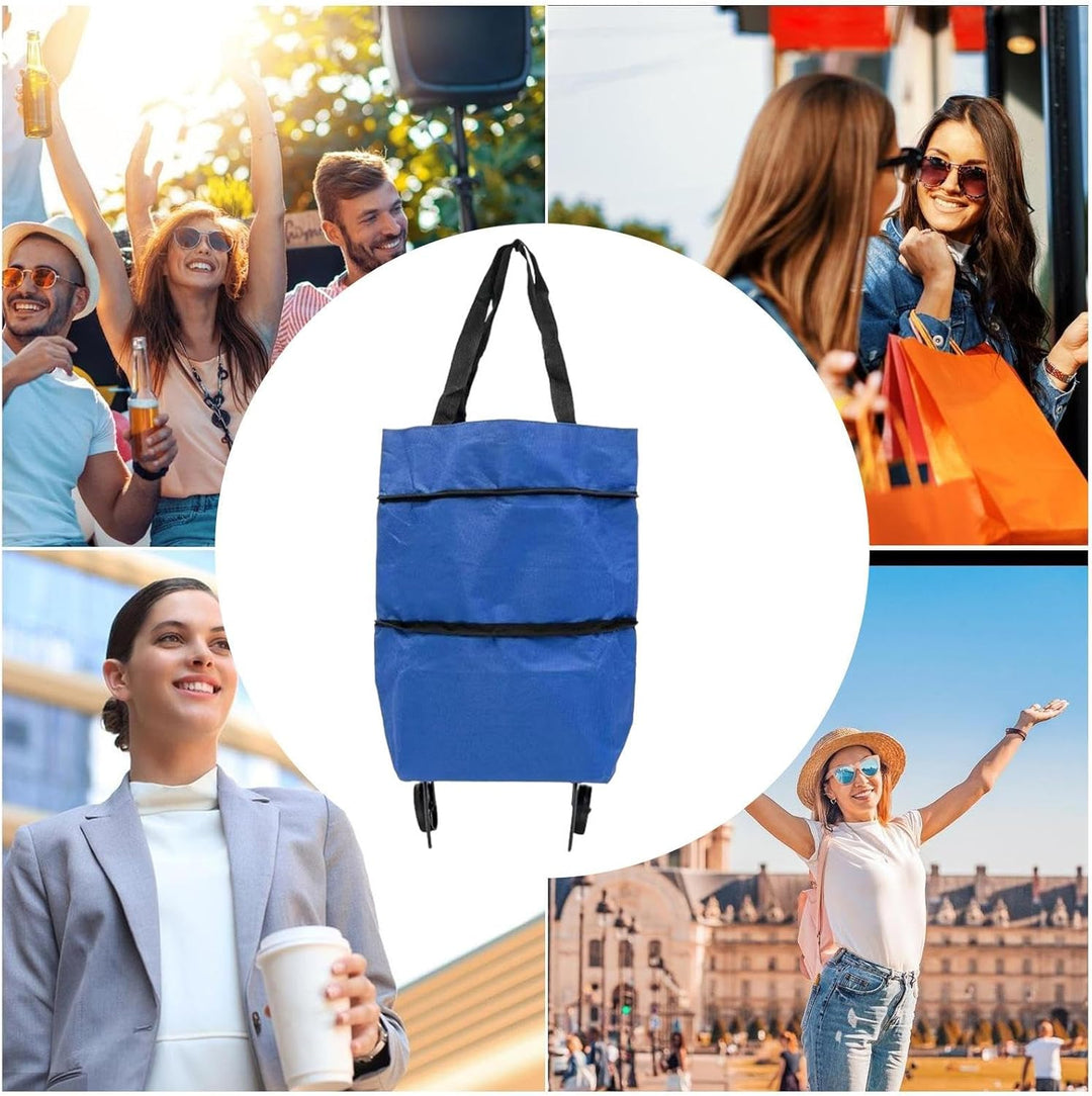 Ruime tote op wielen, ideaal voor wekelijkse boodschappen of de wasserette.