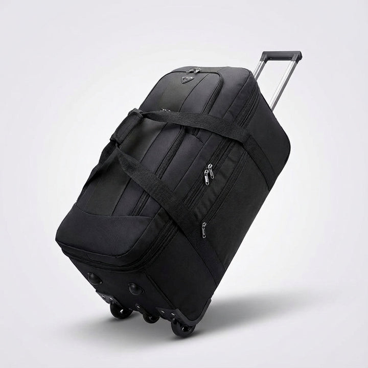Handige opvouwbare reistrolley voor veel bagage, makkelijk te vervoeren dankzij de wielen.