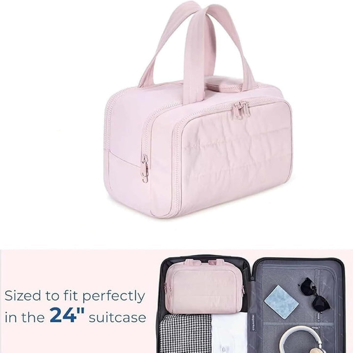 Stijlvolle Selvane reistoilettas dames, waterdicht en ruim. Perfecte make-up organizer voor onderweg. Geschikt voor handbagage.