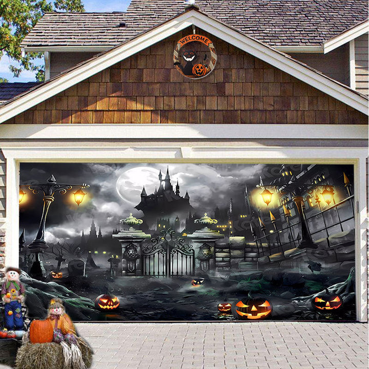 Gemakkelijk op te bergen, herbruikbare Halloween garagedeurdecoratie van polyester.