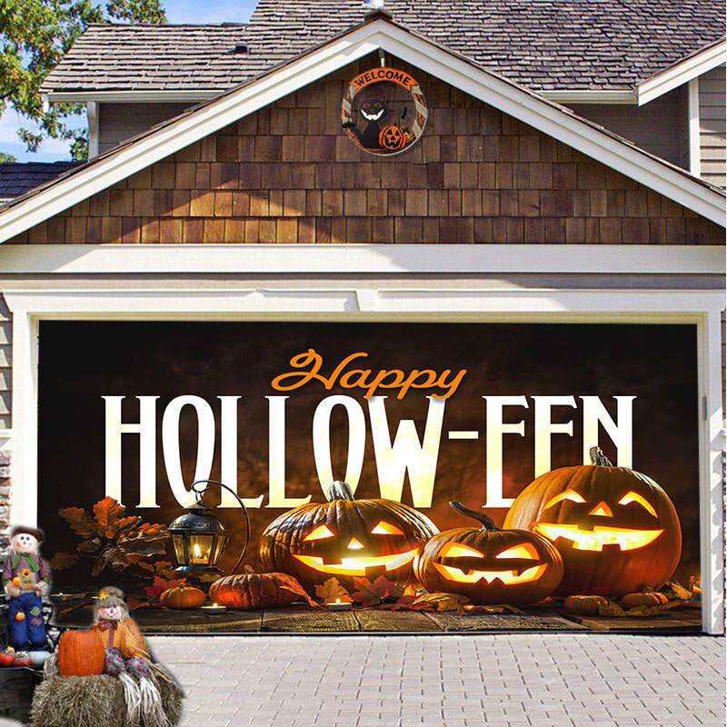 Griezelige garage wrap voor Halloween, van polyester, met enge forest-scene.