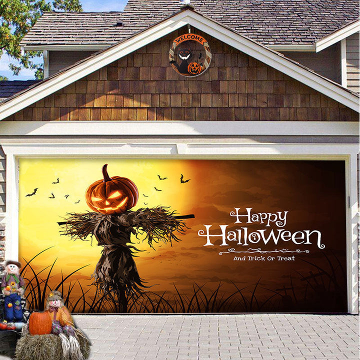 Griezelige garagedeurdecoratie voor Halloween, eenvoudig te bevestigen op elke garagedeur.
