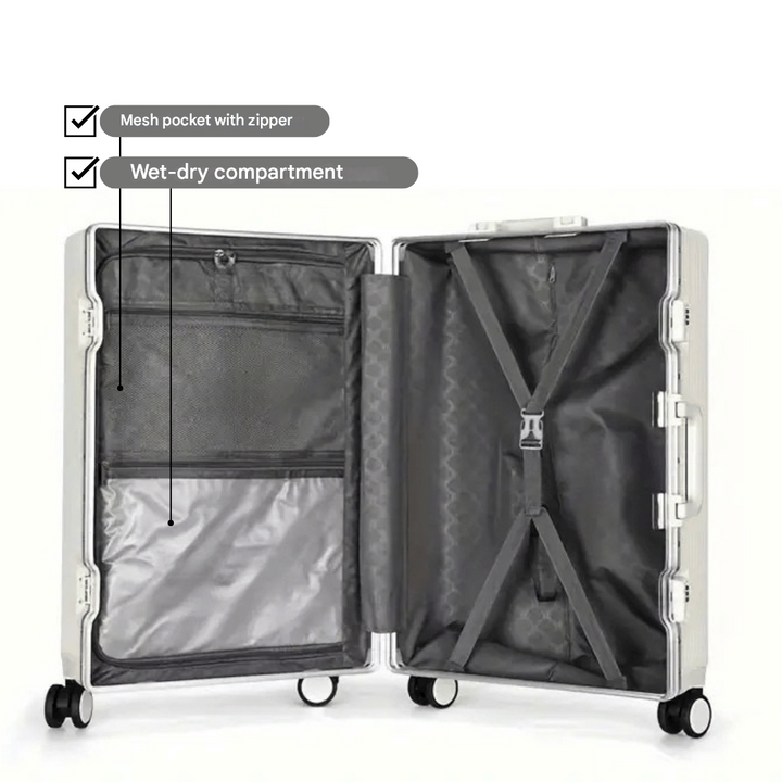Handige handbagage koffer met geïntegreerde USB-oplaadpoort voor al je apparaten.