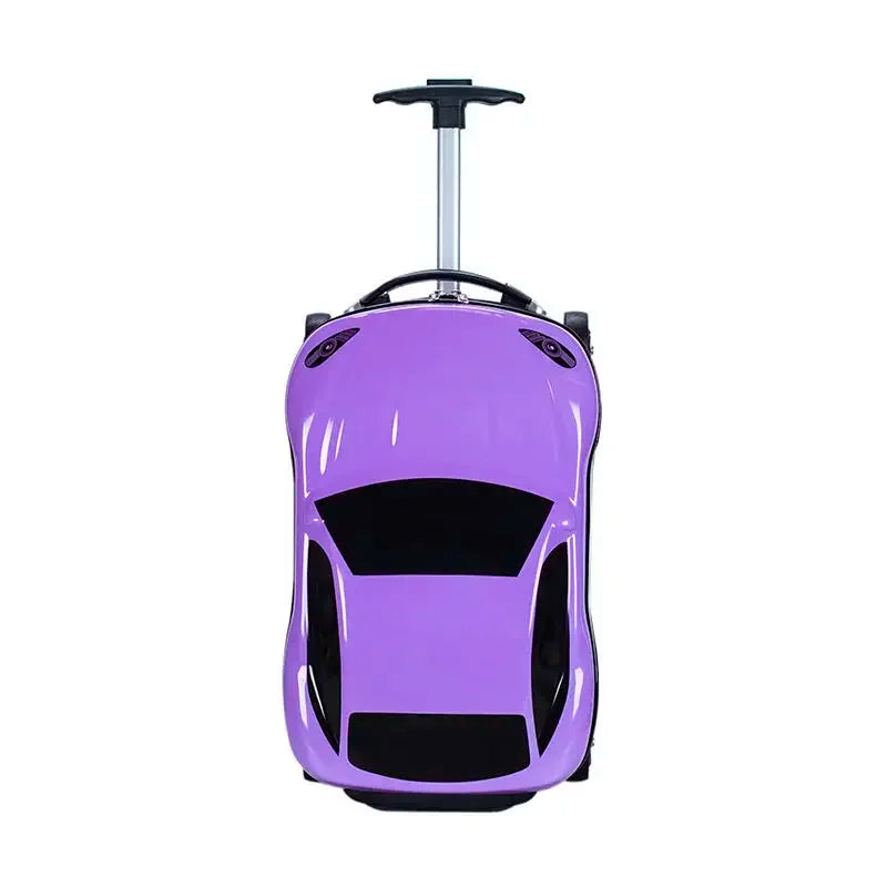 Rode hardschaal kinderkoffer met dynamisch auto design, perfect voor vakantie.