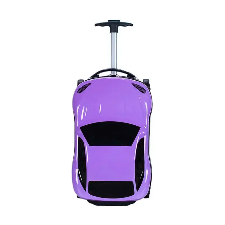 Rode hardschaal kinderkoffer met dynamisch auto design, perfect voor vakantie.