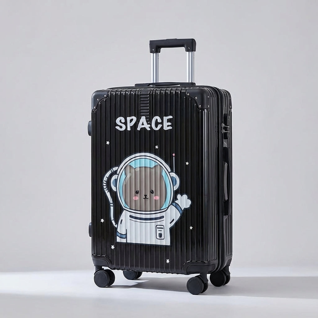Duurzame harde reiskoffer UrbanVoy met unieke print en veiligheidsslot, perfect voor elke vakantie.
