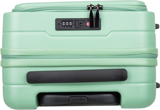 Compacte harde koffer met laptopvak en soepel rollende 360 graden wielen voor gemakkelijke verplaatsing.