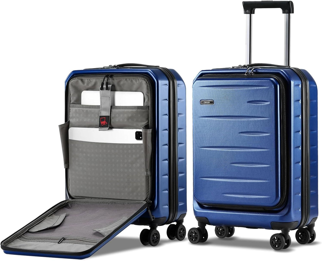 Handige voorklep op deze uitbreidbare koffer met harde schil en TSA-slot, voor snelle toegang tot essentials.