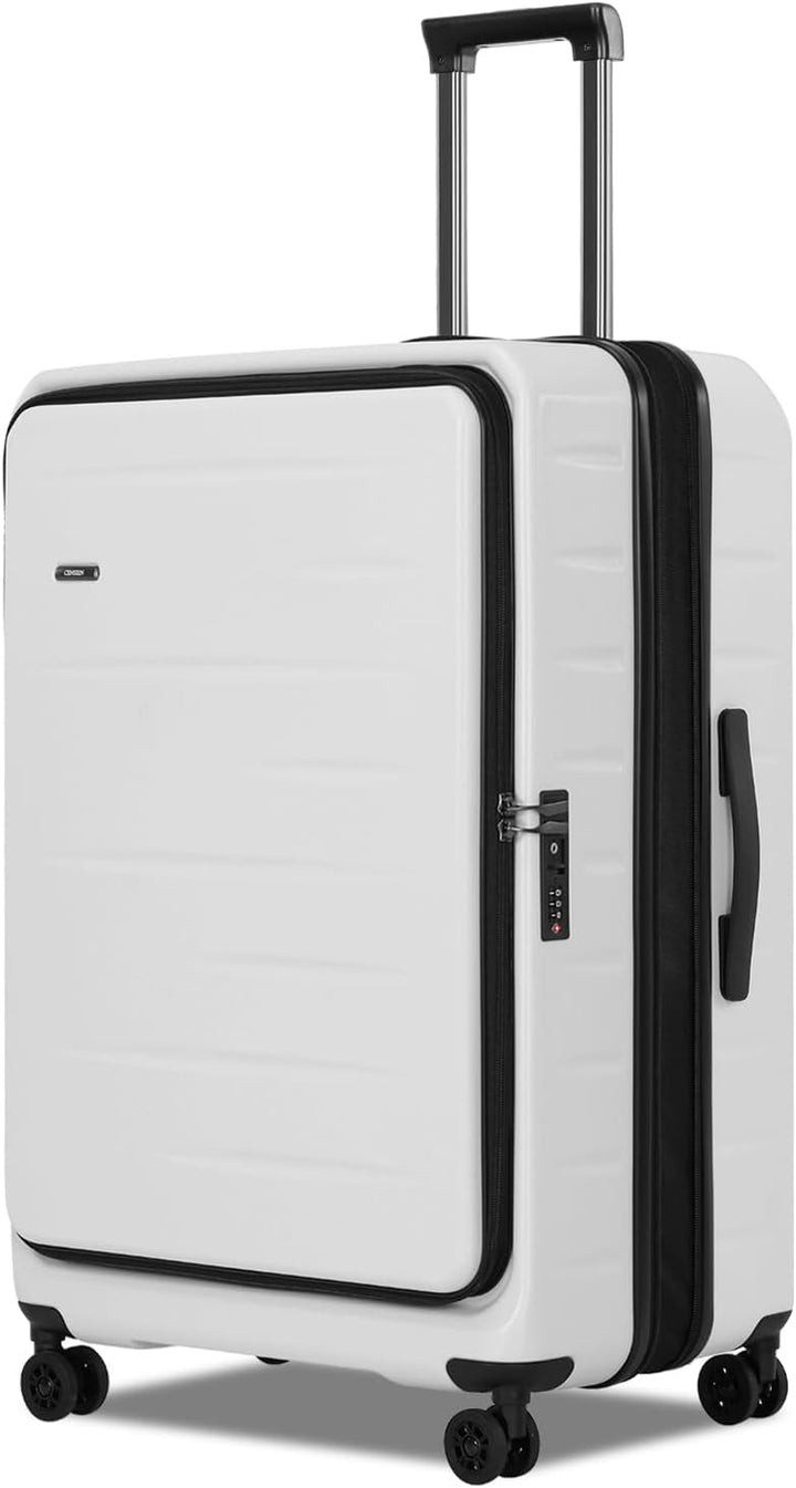 Compacte uitbreidbare koffer met voorklep voor laptop, stevige harde schil en TSA-slot; ideaal voor zakenreizigers.