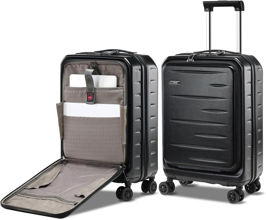 Duurzame hardshell handbagage koffer met uitbreidmogelijkheid, handig voorvak en veilig TSA-slot.