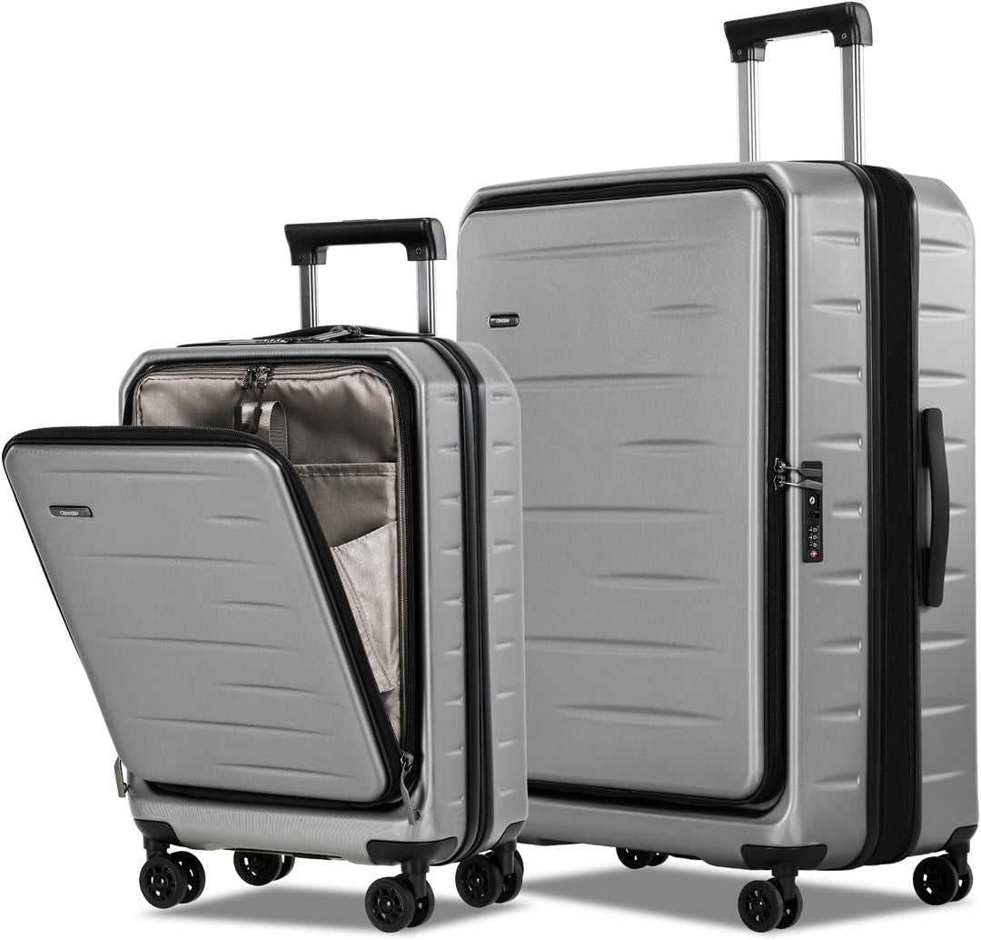 Modern design uitbreidbare reiskoffer met voorklep, 4 dubbele spinnerwielen en ingebouwd TSA-slot.