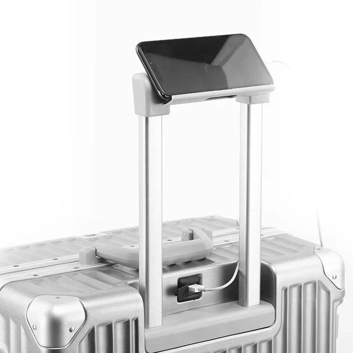 Robuuste trolley koffer met aluminium frame en soepele wielen. Perfect voor veilig en duurzaam reizen.