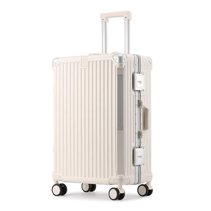 Veilige trolley met aluminium frame en hartschalen constructie voor maximale bagage bescherming onderweg.
