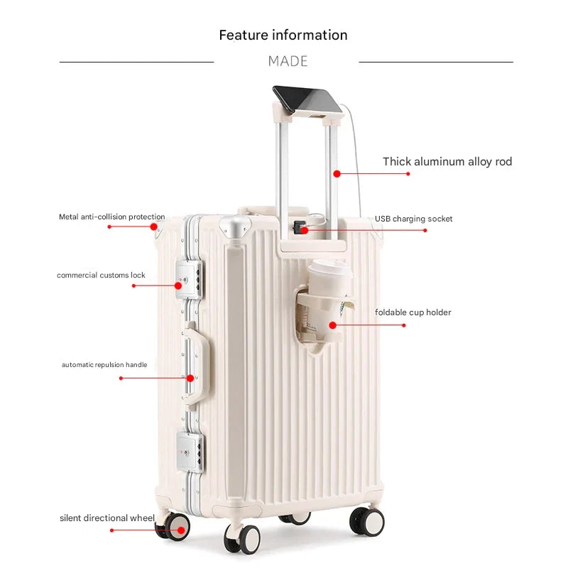 Compacte harde koffer met aluminium frame, perfect als handbagage. Ideaal voor duurzame reizen.
