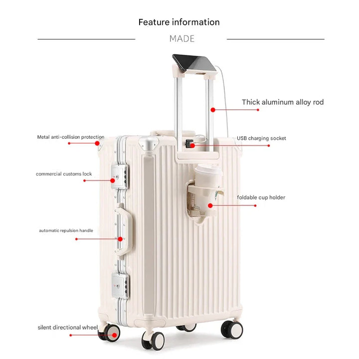 Compacte harde koffer met aluminium frame, perfect als handbagage. Ideaal voor duurzame reizen.