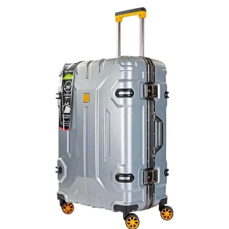 Duurzame hardschalen trolley met robuust aluminium frame, ideaal voor veilige bagage.