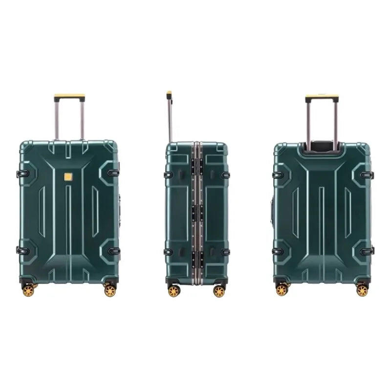 Versterkte hardschalen koffer met aluminium frame; duurzaam en veilig voor uw reizen.