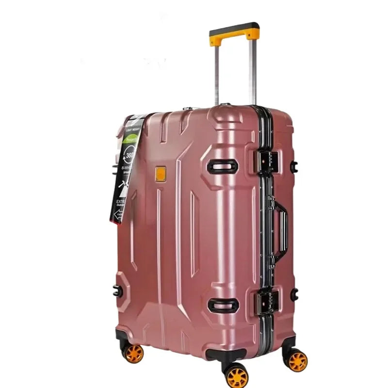 Hardschalen spinner koffer met aluminium frame en soepele wielen, comfortabel reizen.