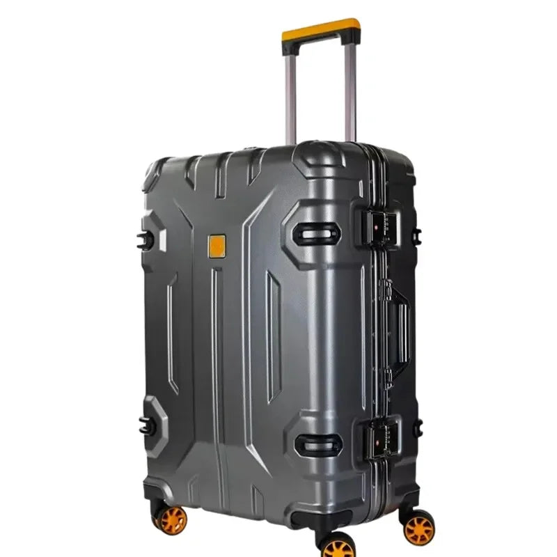 Luxe hardschalen trolley met versterkt aluminium frame, ideaal voor stijlvolle vakanties.