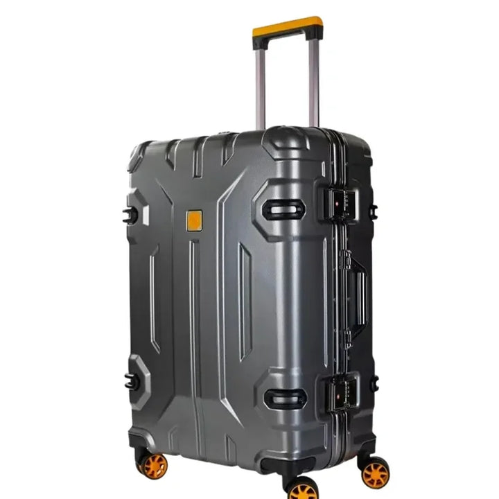 Luxe hardschalen trolley met versterkt aluminium frame, ideaal voor stijlvolle vakanties.