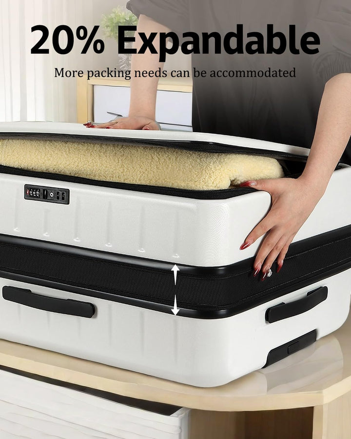 Efficiënte handbagage: hardschalige koffer met uitbreidfunctie, voorvak, TSA-slot en wendbare spinnerwielen.