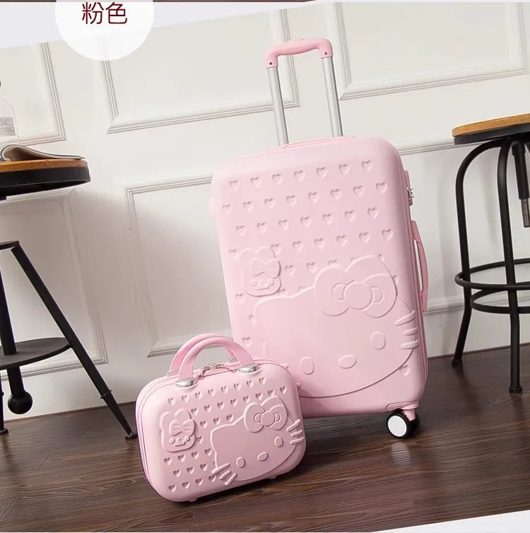 Compacte handbagage koffer met kattenprint, hardshell en wendbare spinnerwielen; perfect voor snelle trips.