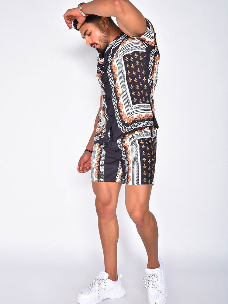Heren Hawaiiaanse zomeroutfit in lichtblauw/donkerblauw, hemd en korte broek, beschikbaar in diverse grote maten.