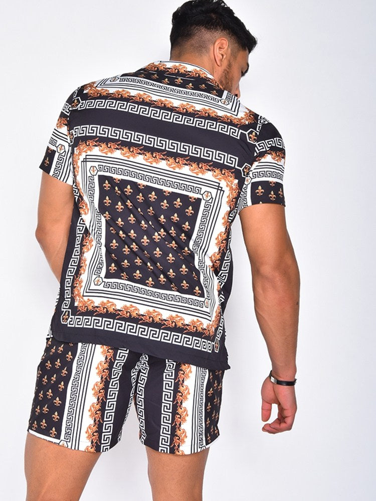 Herenmode Hawaiiaanse kledingset voor een relaxte zomer. Bevat een hemd en een korte broek, casual stijl.