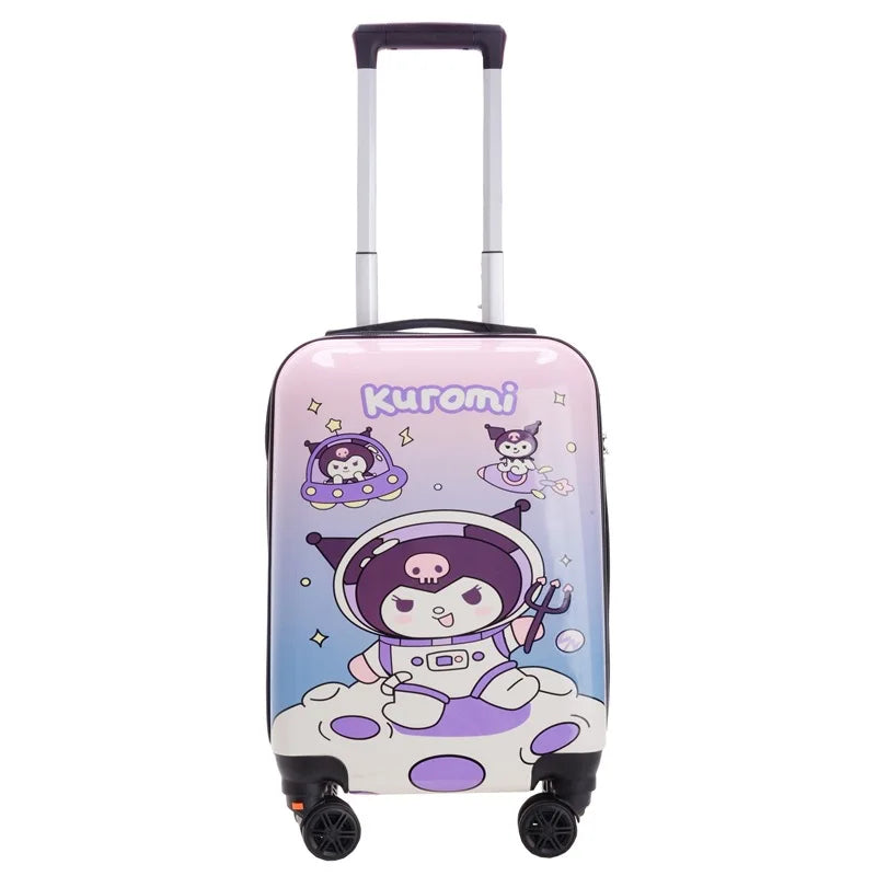 Roze kinder hardshell koffer met Hello Kitty en Kuromi design, duurzaam voor stijlvolle kinderreizen en vakantie.