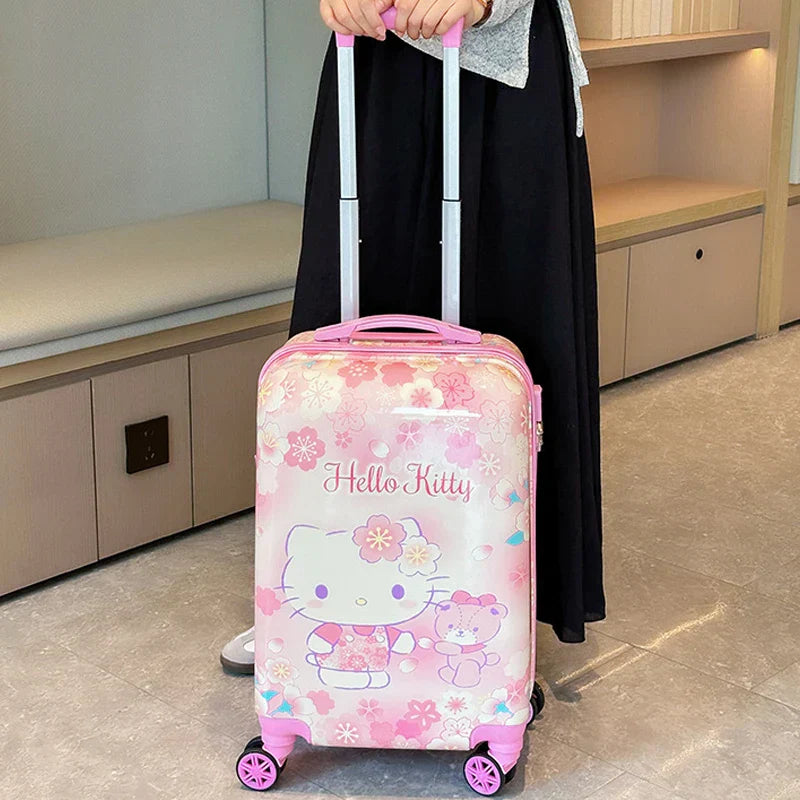 Vrolijke Hello Kitty & Kuromi kinderkoffer, hardshell trolley geschikt voor handbagage en leuke kinderreizen.
